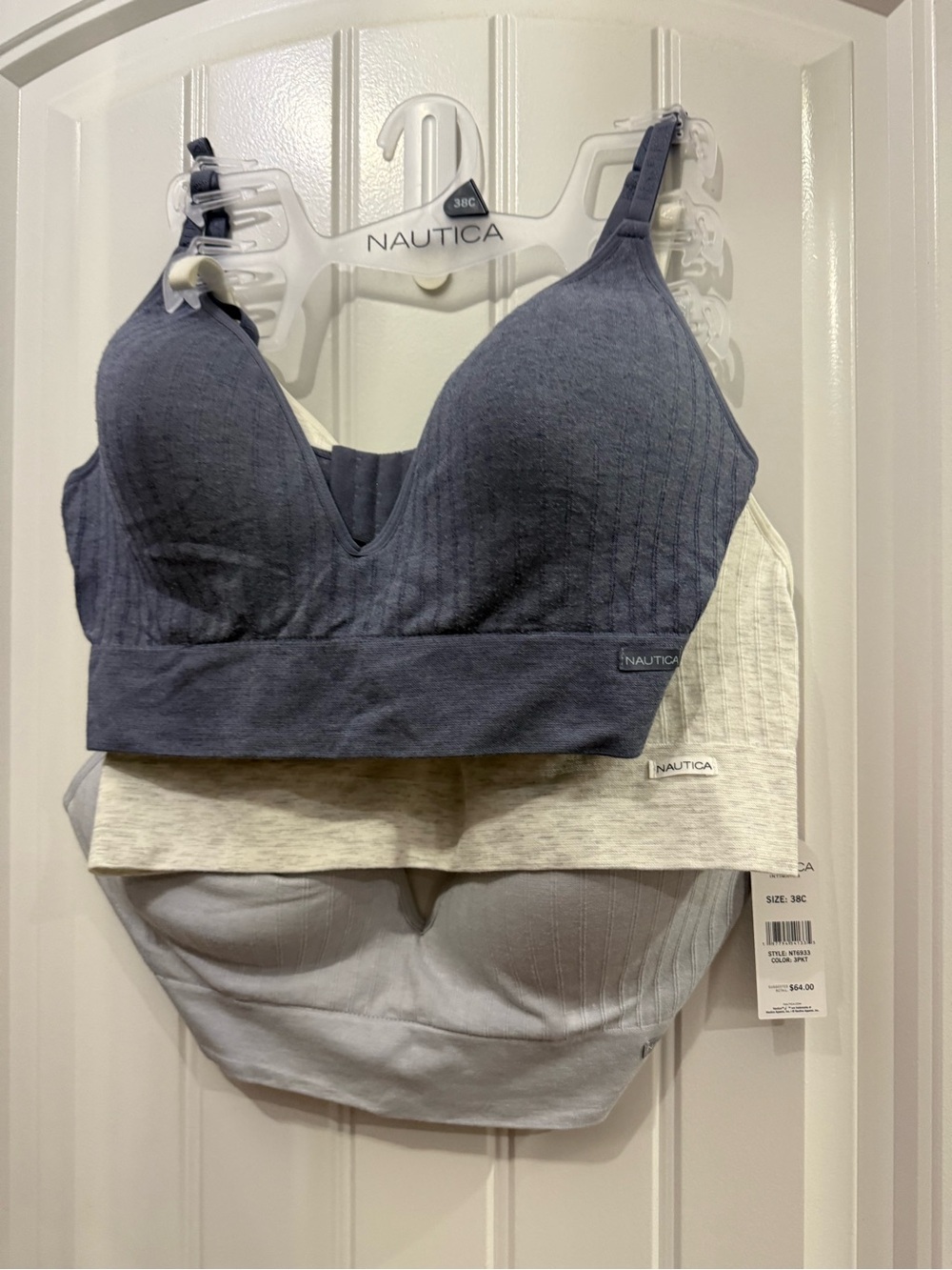 Nautica Triple-Pack Seamless Bralettes in Navy, Heather Gray, and Light Gray